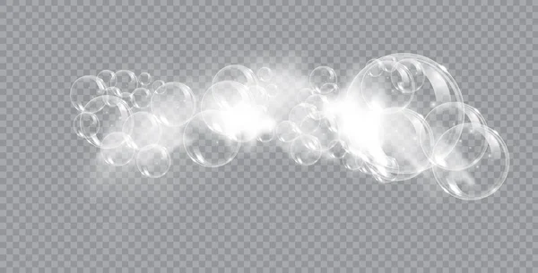 Savon de bain en mousse avec bulles isolées illustration vectorielle sur fond transparent. Illustration vectorielle Shampooing et mousse de savon. — Image vectorielle