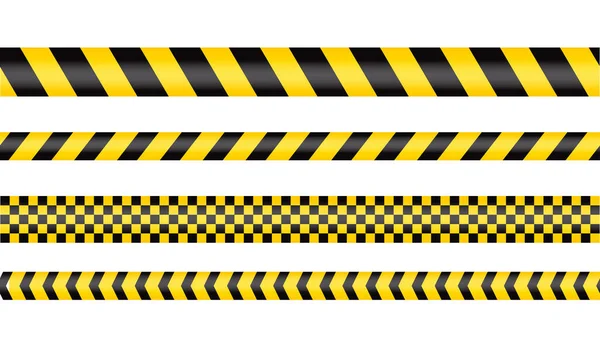 Ruban de police, ligne de danger criminel. Attention les lignes de police isolées. Des bandes d'avertissement et de barricade. Ensemble de rubans d'avertissement jaunes. Illustration vectorielle. — Image vectorielle