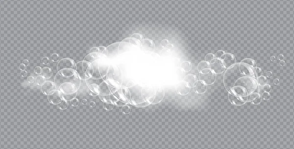 Bad skumtvål med bubblor isolerad vektor illustration på transparent bakgrund. Schampo och tvål lödder vektor illustration. — Stock vektor