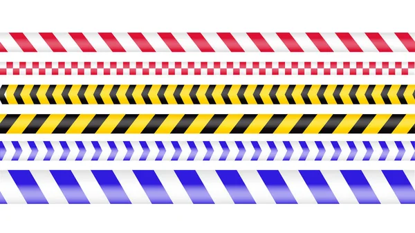 Ruban de police, ligne de danger criminel. Attention les lignes de police isolées. Barricade d'avertissement. Ensemble de rubans d'avertissement. Illustration vectorielle sur fond blanc. — Image vectorielle