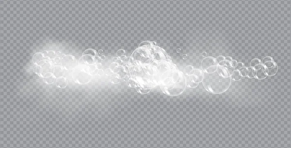 Savon de bain en mousse avec bulles isolées illustration vectorielle sur fond transparent. Illustration vectorielle Shampooing et mousse de savon. — Image vectorielle