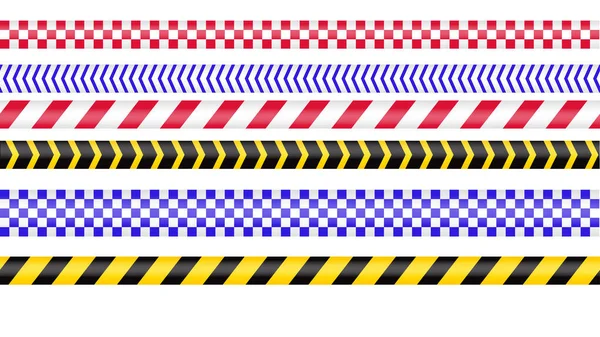 Police tape, crime danger line. Caution police lines isolated. Warning barricade tapes. Set of warning ribbons. Vector illustration on white background. — Stock Vector