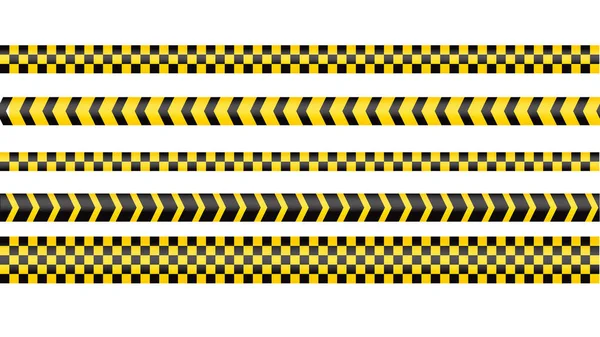 警戒线，犯罪危险线警戒线隔离。警告和路障磁带。一套黄色的警戒带。矢量说明. — 图库矢量图片