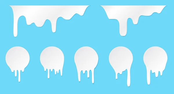 Melt Drip Stickers Circle Milk Labels Vector Liquid Drops Icons — Stock Vector