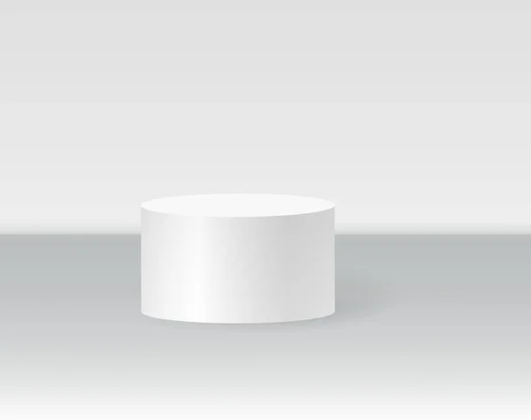 Tek silindir podyum sahnesi, kazanan kaide. Gösteri salonu podyumu için beyaz silindir şablonu. Ürün sunumu için vektör beyaz temel.