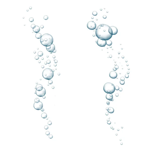 Burbujas azules. Chispas bajo el agua corriente en el agua, mar, acuario. Fizzy pop y bebida efervescente. Burbujas de soda fresca abstracta. Ilustración vectorial. — Vector de stock