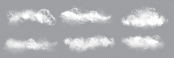 Savon de bain en mousse avec bulles isolées illustration vectorielle sur fond transparent. Ensemble d'illustration vectorielle de mousse de shampooing et de savon. — Image vectorielle