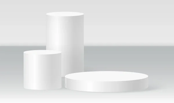 圆柱形讲台场景，获胜者基座。用于展示台场景的白色圆筒模板.用于产品展示的矢量白色底座. — 图库矢量图片