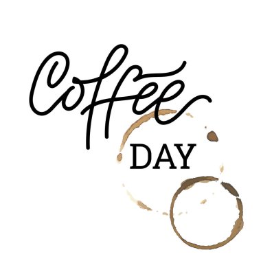 Uluslararası Kahve Günü el yazısı. Vektör çizimi. Modern hat sanatı. Kart ya da poster için ifade.