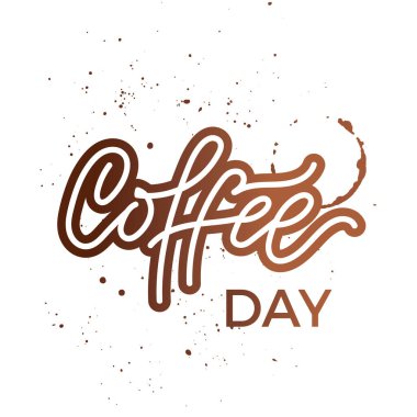 Uluslararası Kahve Günü el yazısı. Vektör çizimi. Modern hat sanatı. Kart ya da poster için ifade.