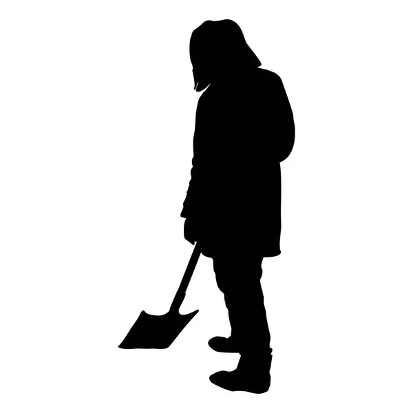 Man met een schop silhouet geïsoleerd op een witte achtergrond vectorillustratie — Stockvector