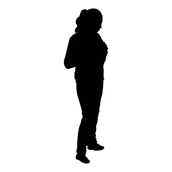 Vrouw staat silhouet geïsoleerd op een witte achtergrond vectorillustratie — Stockvector