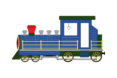 lokomotif mavi beyaz arka plan vektör illüstrasyon izole Buhar,