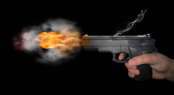 gun shot with smoke on black background