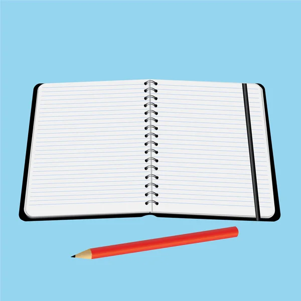 Caderno Escritório Com Uma Ilustração Vetor Lápis Vermelho Isolado Fundo — Vetor de Stock