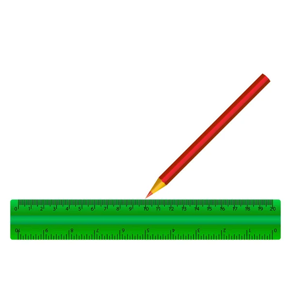 Régua verde de lápis vermelho vetor isolado —  Vetores de Stock