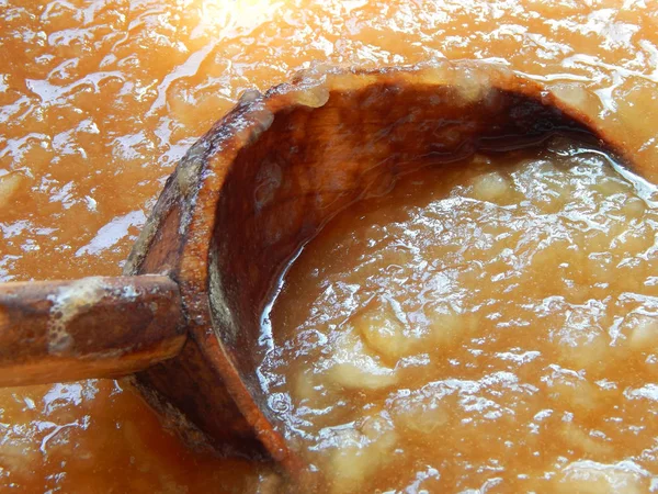 Confiture Pommes Est Brassée Dans Bol Est Remuée Avec Une — Photo