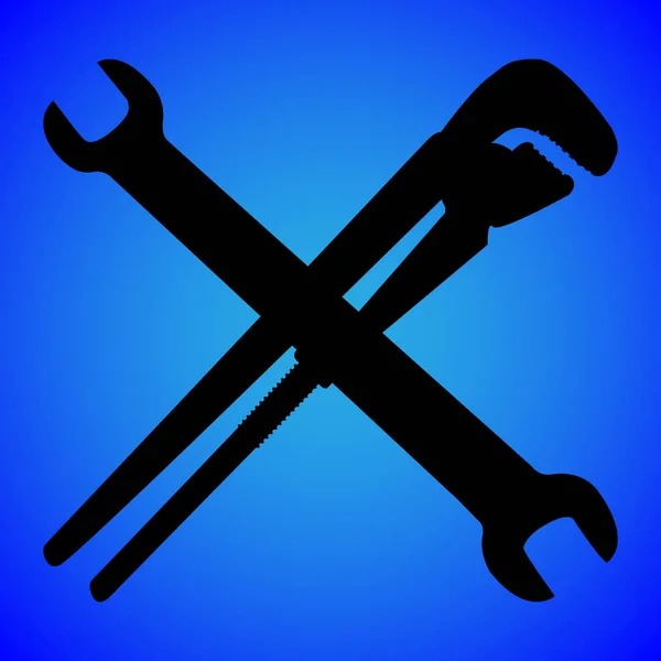 Wrench silhouette isolated on blue background vector illustration — Stock Vector