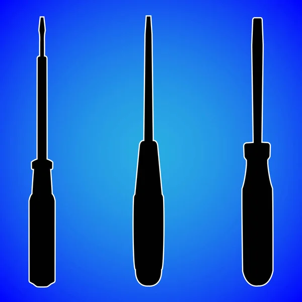 Screwdriver silhouette isolated on blue background vector illustration — Stock Vector