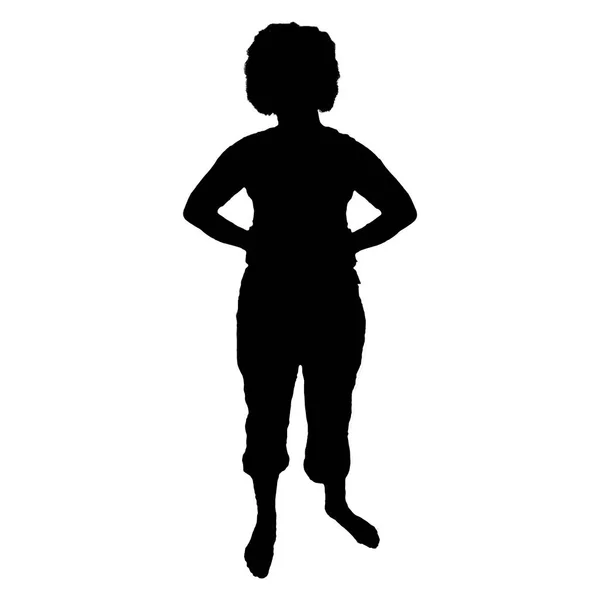 Vrouw staande handen op taille silhouet op witte achtergrond — Stockfoto