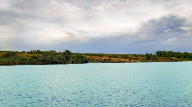 Bir yaz gününde yeşil ağaçlarla kaplı manzara nehri kıyısı suya yansıyor