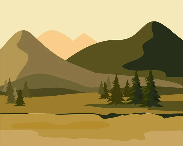 Couches Paysage Montagne Avec Forêt Sapins Dans Journée Été Illustration — Image vectorielle