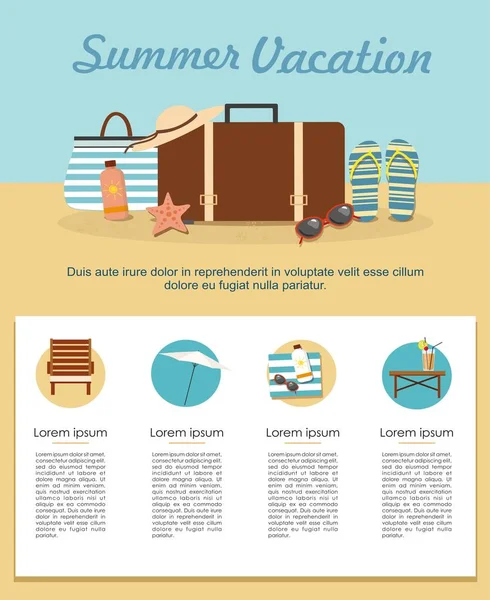 Plážové Doplňky Letní Prázdniny Cestovní Ruch Infografika — Stockový vektor