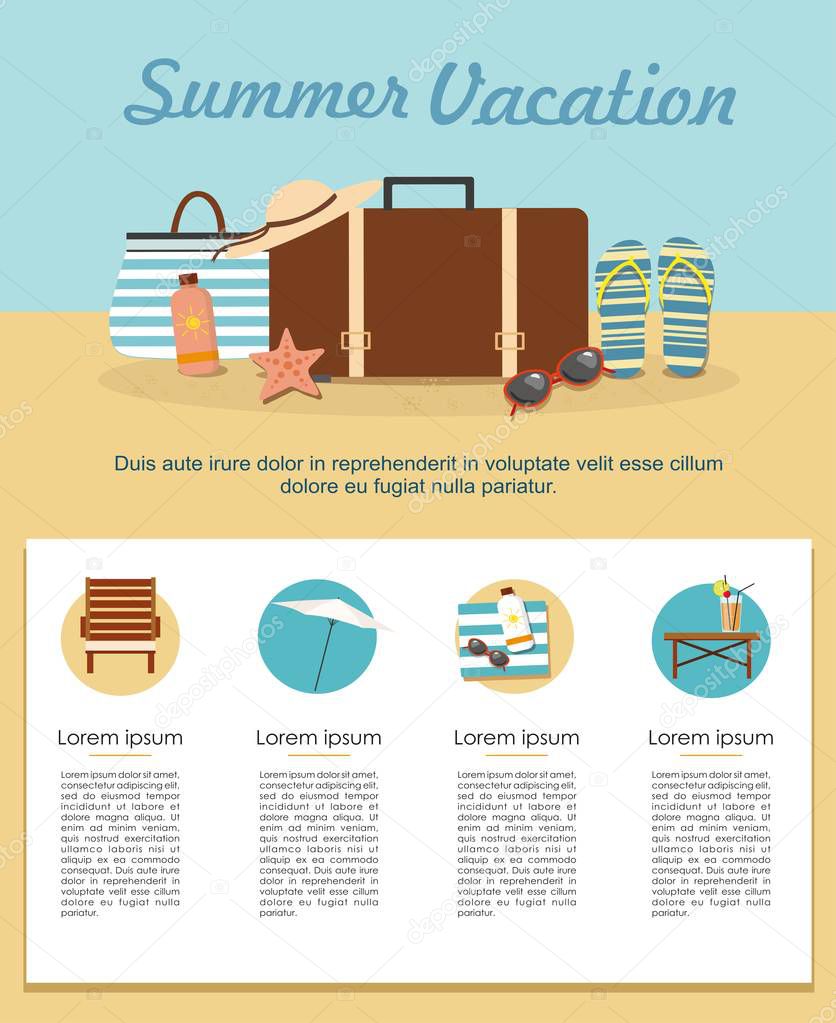 Beach Accessories. Summer Vacation and Tourism Infographic.