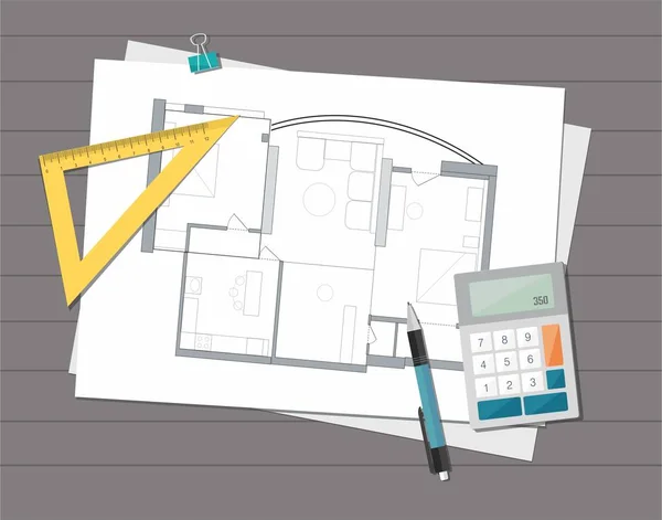 Teknisk projektledare arkitekt hus plan plan. Konstruktion bakgrunden. — Stock vektor