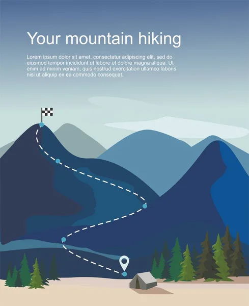 Інфографіка пішохідного маршруту. Шари гірського пейзажу з ялинками — стоковий вектор
