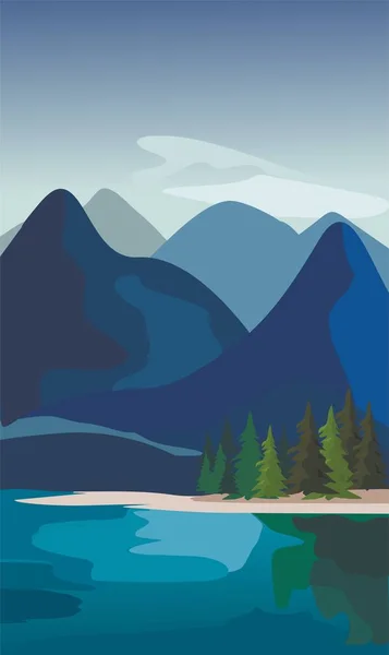 Couches de paysage de montagne avec sapins et rivière — Image vectorielle