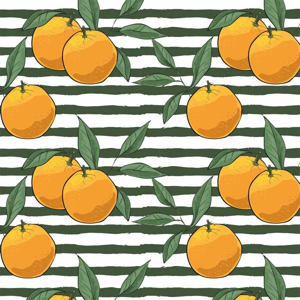 Muster handgezeichneter Orangenscheiben mit Blättern auf weißem Hintergrund. — Stockvektor