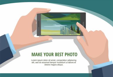 Telefon için man doğa manzara fotoğrafını arıyorum. Beyaz arka plan üzerinde izole.