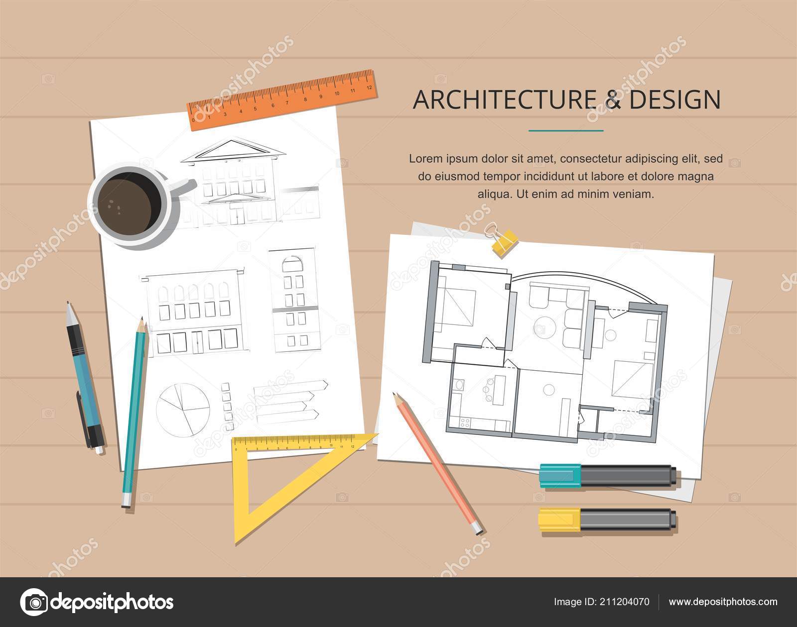 Workplace Construction Project Architect House Plan With Tools And House Drawing Construction Background Vector Image By C Medvedevadesign Vector Stock 211204070