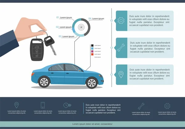 Auto coche servicio plantilla infografía. Infografía de negocios con coche . — Archivo Imágenes Vectoriales