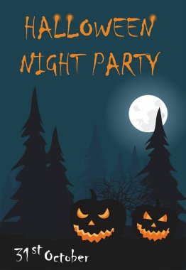 İki halloween gece Ladin orman arka plan üzerinde kabak.