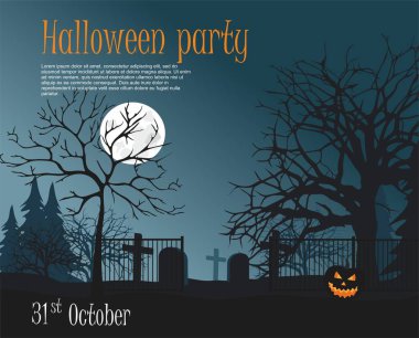 Cadılar Bayramı partisi illüstrasyon. Mezarlık olarak korkutucu Kabak,