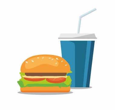 Hamburger ve çizburger kola soda pop. Fast food beyaz