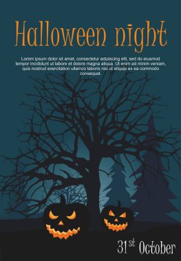 İki halloween gece orman arka plan üzerinde kabak. 