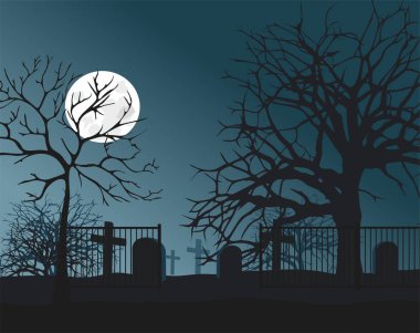 Gece mezarlığı vektör çizim. Cadılar Bayramı partisi 