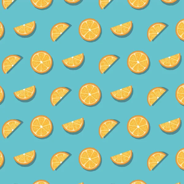 Muster von Orangenscheiben isoliert auf blauem Hintergrund. — Stockvektor
