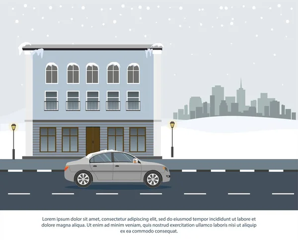 Gray Car Conduisez sur la route. Temps d'hiver . — Image vectorielle