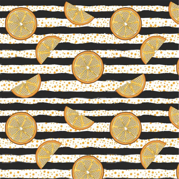 Handgezeichnete Orangen Scheiben Muster isoliert auf weißem und schwarzem Hintergrund. — Stockvektor
