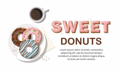 Çörek ve ve beyaz arka plan üzerinde kahve. Üstten görünüm 