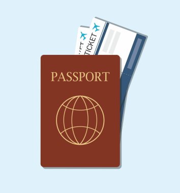Bilet, pasaport ve biniş kartı bilet simgesi üst görünümü ile Pasaport