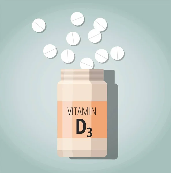Μπουκάλι χάπια με βιταμίνη D3. — Διανυσματικό Αρχείο