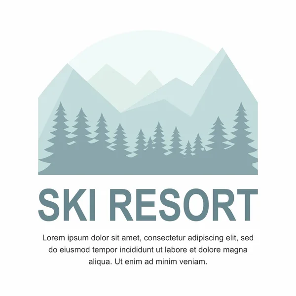 Beyaz dağ ile kayak tesisi logosu amblem — Stok Vektör