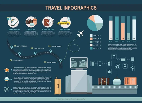 Simgeler, farklı grafikler ile hava seyahat Infographics elemanları. Vektör