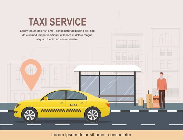 城市背景的出租车服务模板。矢量插图 — 图库矢量图片
