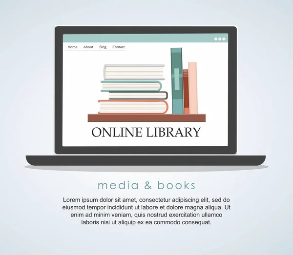 E-learning biblioteca internet didattica o libreria. Concetto design piatto . — Vettoriale Stock